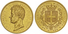 Carlo Alberto 1831-1849
100 lire, Gênes, 1835 (P), AU 32.22g.
Ref : MIR.1043f, Mont.08, Pag.140, Fr.1139, C#117.1
Conservation : Superbe. Rare.