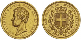 Carlo Alberto 1831-1849
50 lire, Turin, 1833 (P), AU 16.07g.
Ref : MIR.1044b (R2), Mont.28, Pag.162, Fr.1140, C#116.1
Conservation : Superbe. Très ...