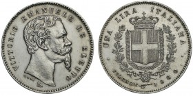 Vittorio Emanuele II Re Eletto 1859-1861
1 Lira, Florence, 1860F, AG 5g.
Ref : MIR.1067d, Mont.117, Pag.441a
Conservation : SUP/FDC. Anciennement n...