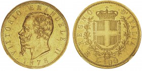 Vittorio Emanuele II 1861-1878 - Roi d'Italie
100 Lire, Rome, 1878R, AU 32.25g.
Ref : MIR.1076c (R3), Mont.128, Pag.453, Fr.9, KM#19.2
Conservation...