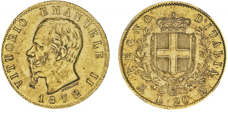 Vittorio Emanuele II 1861-1878 - Roi d'Italie
20 Lire, Milan, 1872M, AU 6.45g....