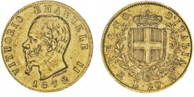 Vittorio Emanuele II 1861-1878 - Roi d'Italie
20 Lire, Milan, 1872M, AU 6.45g.
Ref : MIR.1078n, Mont.143, Pag.467, Fr.13, KM#10.3
Conservation : NG...
