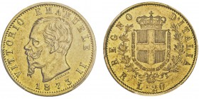 Vittorio Emanuele II 1861-1878 - Roi d'Italie
20 Lire, Rome, 1873R, AU 6.45g.
Ref : MIR.1078p (R4), Mont.145, Pag.469, Fr.12, KM#10.2
Conservation ...
