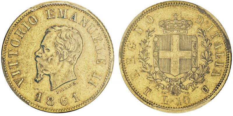 Vittorio Emanuele II 1861-1878 - Roi d'Italie
10 Lire, Turin, 1861T AU 3.2g.
R...