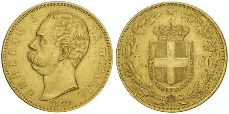 Umberto I 1878-1900 
100 lire, Rome, 1880R, AU 32.2g.
Ref : MIR.1096a (R4), Mo...