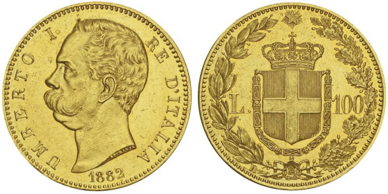 Umberto I 1878-1900
100 lire, Rome, 1882R, AU 32.2g.
Ref : MIR.1096b (R2), Mon...