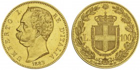 Umberto I 1878-1900
100 lire, Rome, 1882R, AU 32.2g.
Ref : MIR.1096b (R2), Mont.02, Pag.568, Fr.18, KM#22
Conservation : Pratiquement fleur de coin...
