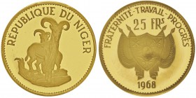 25 francs 1968, AU 8g. 900‰
Ref : KM#9, Fr.7
Conservation : PCGS PR66DCAM