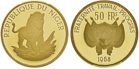50 francs 1968, AU 16g. 900‰
Ref : KM#10, Fr.6
Conservation : PCGS PR66DCAM