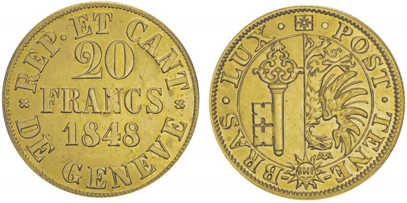 20 francs, Geneve, 1848, AU 7.6g.
Ref : Fr.263, KM#140, HMz-2-361
Conservation...