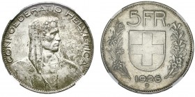 5 francs, Berne, 1926B, AG 25g.
Ref : KM#38, HMz-2-1199f
Conservation : NGC MS62