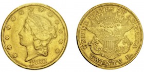20 Dollars,
San Francisco, 1868S, AU 33.43g.
Ref : KM#74.2, Fr.175
Conservation : PCGS AU53