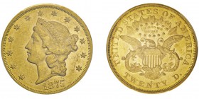 20 Dollars,
San Francisco, 1875S, AU 33.43g.
Ref : KM#74.2, Fr.175
Conservation : PCGS AU58