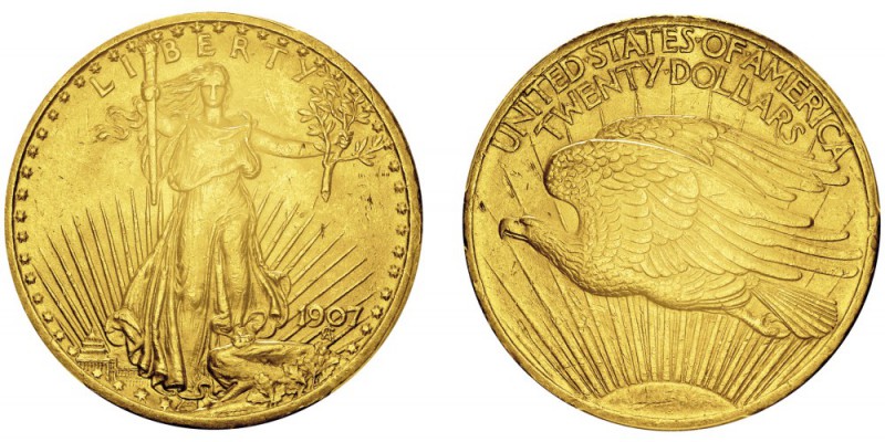 20 Dollars «Saint-Gaudens»,
Philadelphie, 1907, AU 33.43g.
Ref : KM#131, Fr.18...
