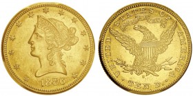 10 Dollars,
Philadelphie, 1886, AU 16.71g.
Ref : KM#102, Fr.158
Conservation : PCGS MS62