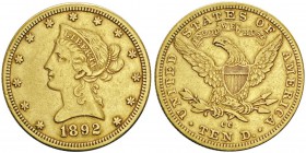 10 Dollars,
Carson City, 1892, AU 16.61g.
Ref : KM#102, Fr.158
Conservation : TTB/SUP