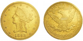 10 Dollars,
Philadelphie, 1892, AU 16.71g.
Ref : KM#102, Fr.158
Conservation : PCGS MS62