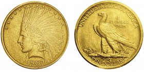 10 Dollars «Indian Head»,
Philadelphie, 1907, AU 16.71g.
Ref : KM#125, Fr.164
Conservation : PCGS MS63 NO MOTTO