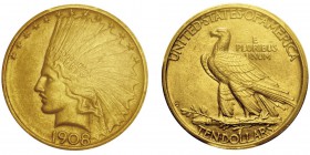 10 Dollars,
Denver, 1908D, AU 16.71g.
Ref : KM#130, Fr.168
Conservation : PCGS AU58 NO MOTTO