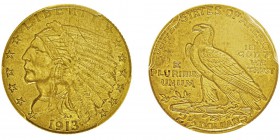 2.5 Dollars,
Philadelphie, 1913, AU 4.18g.
Ref : KM#128, Fr.120
Conservation : PCGS AU55