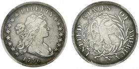 Dollar «Draped Bust» de Robert Scot,
small date - large letters, 1796, AG 26.6g.
Ref : KM#18
Conservation : PCGS VF25. Rare