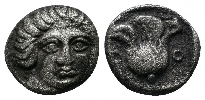 Caria, Rhodes. Hemidrachm AR. (c.408/7-390 BC).(10mm-1.72g). Head of Helios faci...