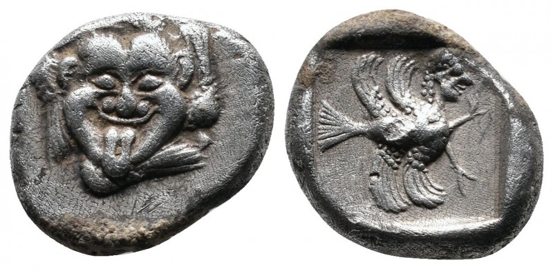 Caria. Uncertain mint. c.5th century BC. AR Drachm (15mm-3.85g). Facing gorgonei...