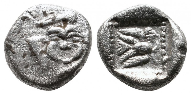 Caria. Uncertain. c.5th century BC. AR Triobol (11mm-1.98g). Facing gorgoneion, ...