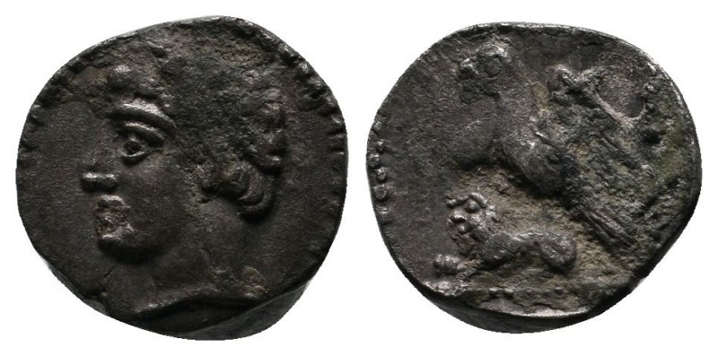Cilicia, Uncertain. 400 BC. AR Obol (10mm-0.60g). Head left, wearing wreath of g...