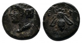 Ionia, Ephesos, c.375-325 BC. AE (10mm-1.46g). Head of Artemis left, wearing stephane. / E - Φ. Bee. SNG von Aulock 1839; SNG Copenhagen 256; BMC 68.