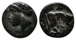 Ionia, Magnesia ad Maeandrum. c.350-190 BC. Æ (10mm-1,33g). Laureate head of Apollo left. / MAΓ. Forepart of bull right. BMC 17; SNG Copenhagen 802.