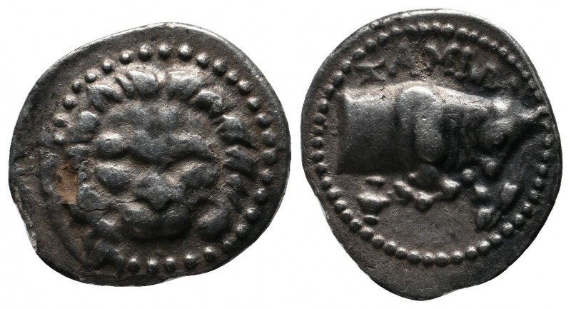 Ionia, Samos. c.210-185 BC. AR (17mm-2,47g). Facing lion scalp / ΣΑΜΙΩΝ, forepar...