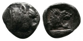 Ionia, Samos. c.600-500 BC. Obol AR (7mm-0,83g). Head of bull right / Head of roaring lion right within incuse square. SNG von Aulock -; Klein -; Cf. ...