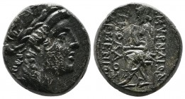 Ionia, Smyrna, (after 190 BC.) Æ Homerion (21mm-8,85g). Magistrat Parmeniotos. Laureate head of Apollo right / [Σ]MYΡNAIΩN, the poet Homer seated left...