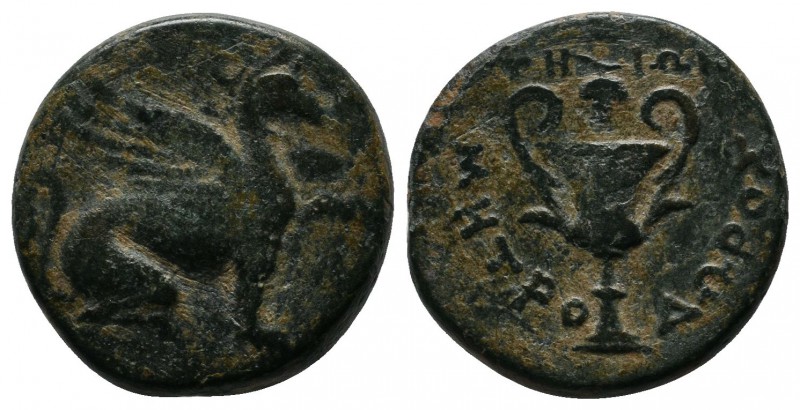 Ionia, Teos, c.370-330 BC. Æ (16mm-4,35g). Metrodoros, magistrate. Griffin seate...