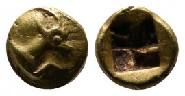 Ionia, Uncertain City, c.550-500 BC. EL 1/12 stater (6mm-0.64g). Head and foreleg of Ram or Ibex right. / Irregular incuse. Cf. BMC Ionia p. 15, 71 (h...