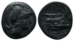 Kings of Macedon. Demetrios I Poliorketes. 306-283 BC. AE (18.00 mm-2.42 g). Uncertain mint (possibly in Caria), 306-283 BC. Head of Athena right in c...