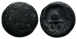 Kings of Macedon. Philip III Arrhidaios. 323-317 BC. AE. (13mm-4.19 g). Miletos(?) mint. Struck under Asandros, c.323-319 BC. Macedonian shield with p...