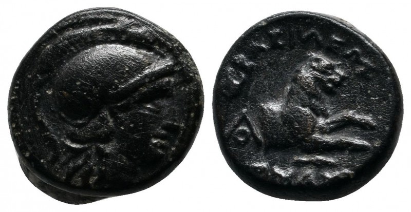 Kings of Thrace, Lysimachos. c.305-281 BC. AE (13mm-2.93g). Helmeted head of Ath...