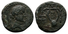 Mysia, Cyzicus. Pseudo-autonomous issue. 1st century AD. Æ (12mm-1,93g). Laureate head of Apollo right. / Lyre; monogram above. Von Fritze III, group ...