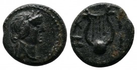 Mysia, Cyzicus. Pseudo-autonomous issue. 1st century AD. Æ (13mm-1,68g). Laureate head of Apollo right / K Y Z I, Lyre. Von Fritze III, group IV, 42; ...
