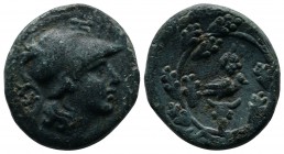 Mysia, Kyzikos (c.300-200 BC.) Æ (20mm-7,86g). ΚΥΖI above head of Athena right, wearing crested Corinthian helmet. / Bird (Eagle) with closed wings st...