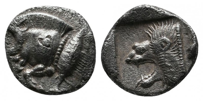 Mysia, Kyzikos (c.480 BC) Trihemiobol AR (10mm-1,16g). Forepart of boar left ; T...