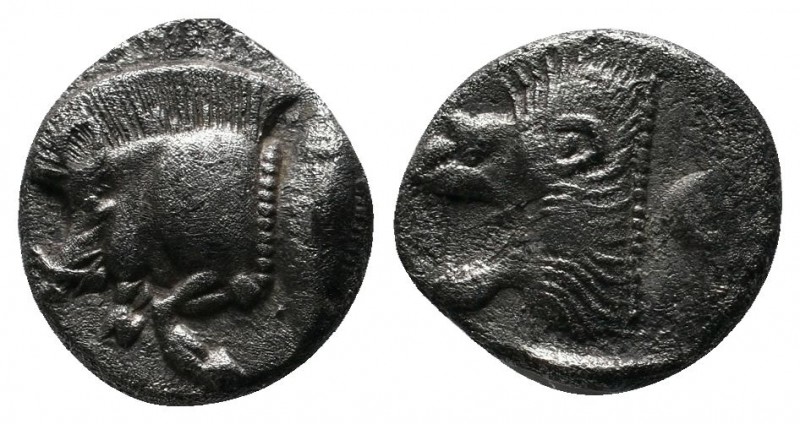 Mysia, Kyzikos (c.480 BC) Trihemiobol AR (10mm-1,17g). Forepart of boar left ; T...