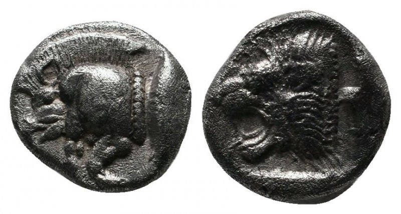 Mysia, Kyzikos (c.480 BC) Trihemiobol AR (9mm-1,21g). Forepart of boar left ; Tu...