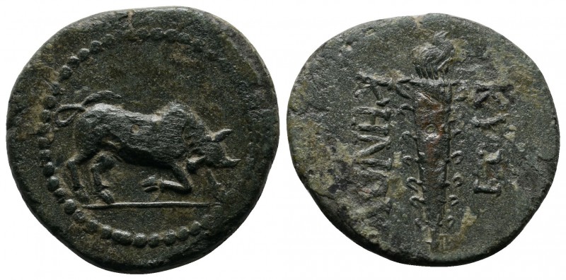 Mysia, Kyzikos . c.2nd Century BC. Æ (29mm-7,10g) Bull butting right / KYZI-KHNΩ...