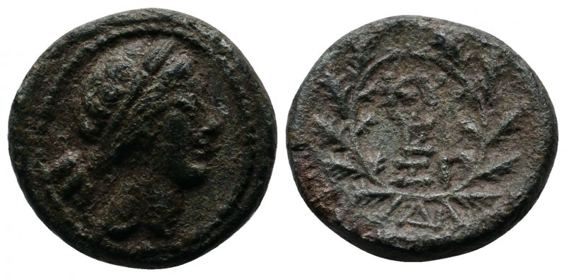 Mysia, Kyzikos. 2nd-1st centuries BC. Æ (18mm-4,96g). Laureate head of Kore Sote...