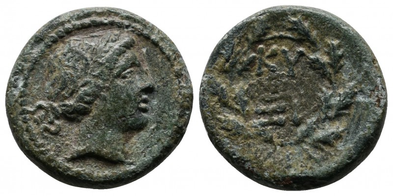 Mysia, Kyzikos. 2nd-1st centuries BC. Æ (17mm-5,33g). Laureate head of Kore Sote...