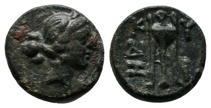 Mysia, Kyzikos. 3rd century BC. Æ (10mm-1,25g). Head of Kore Soteira right. / K-...