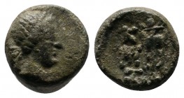 Mysia, Kyzikos. 3rd century BC. Æ (9mm-1,19g). Head of Kore Soteira right. / K-Y/Ξ-I, tripod, monogram to left. SNG Paris 429-433.
